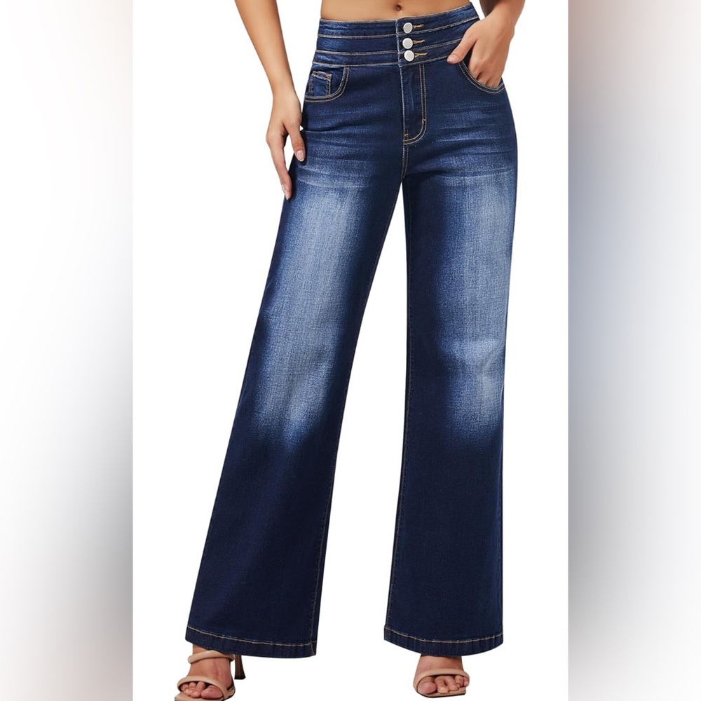 Women's Blue Stretchy Wide-Leg Jeans VGUC Sz XL